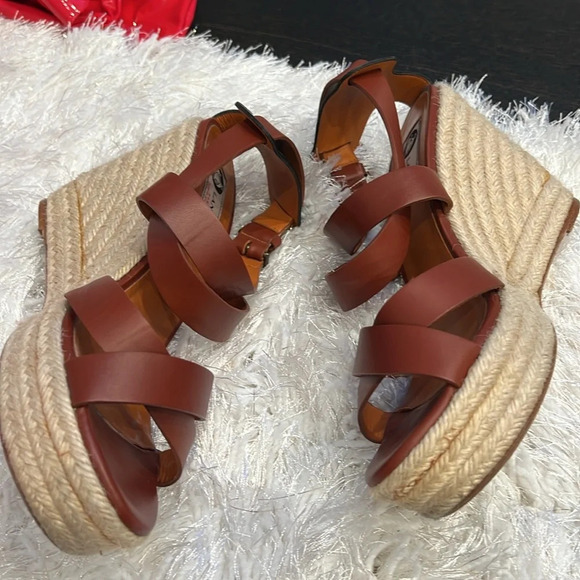Lanvin Espadrille Crisscross Sandals Wedge Platform Brown Used Once - Picture 5 of 14